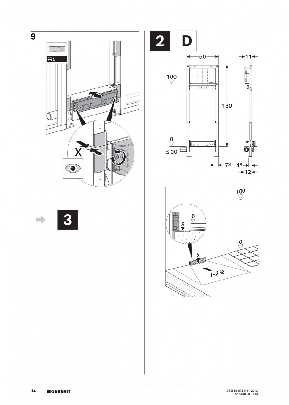 Pagina 14-Instructiuni montaj pentru rigola de scurgere in perete pentru dus GEBERIT Instructiuni montaj,...