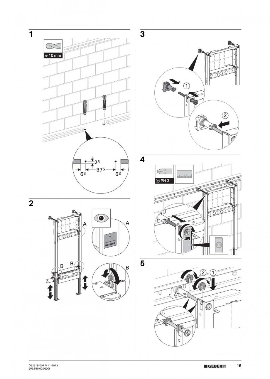 Pagina 15-Instructiuni montaj pentru rigola de scurgere in perete pentru dus GEBERIT Instructiuni montaj,...