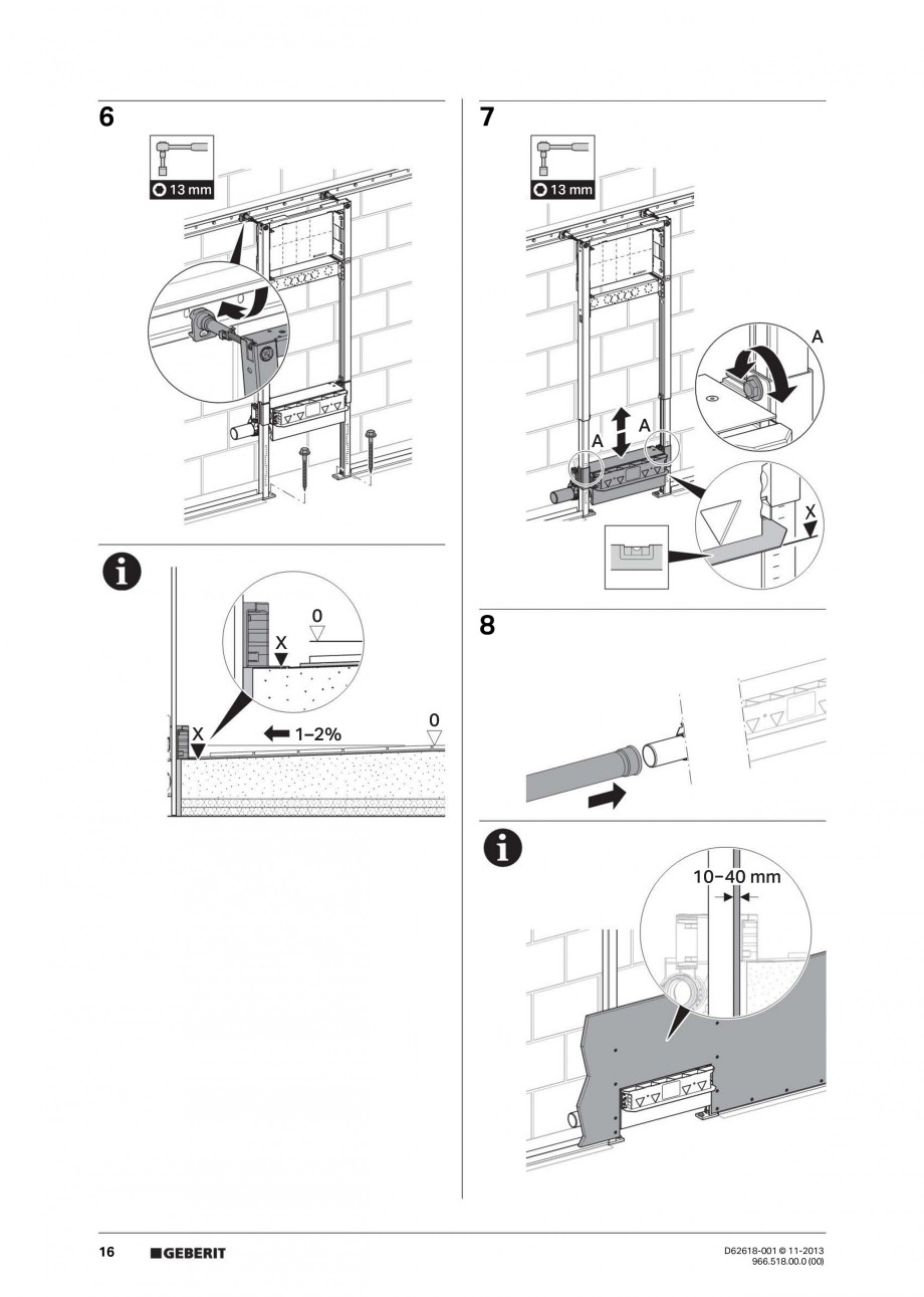 Pagina 16-Instructiuni montaj pentru rigola de scurgere in perete pentru dus GEBERIT Instructiuni montaj,...