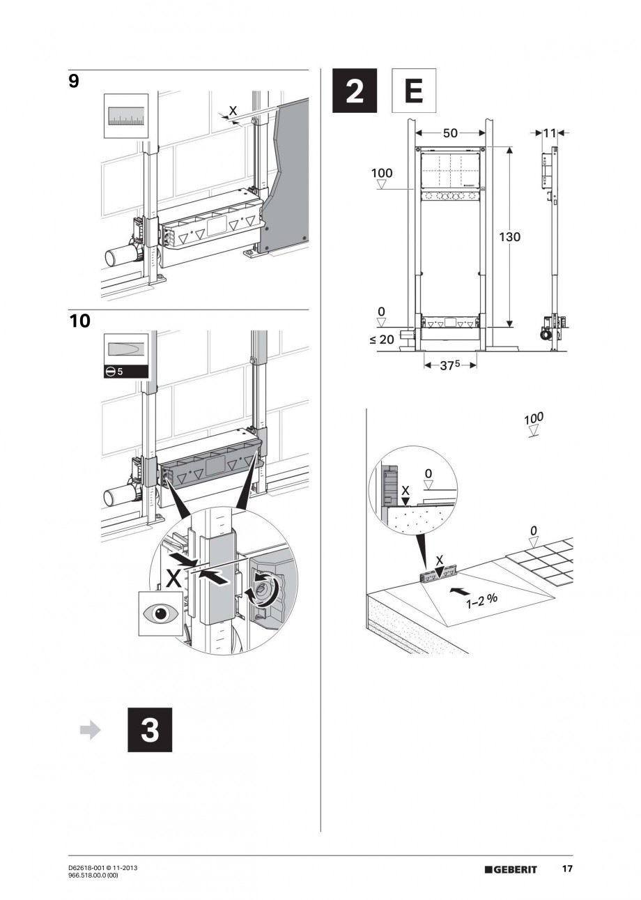 Pagina 17-Instructiuni montaj pentru rigola de scurgere in perete pentru dus GEBERIT Instructiuni montaj,...