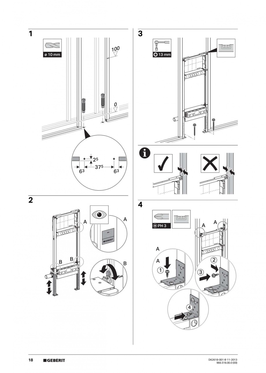 Pagina 18-Instructiuni montaj pentru rigola de scurgere in perete pentru dus GEBERIT Instructiuni montaj,...