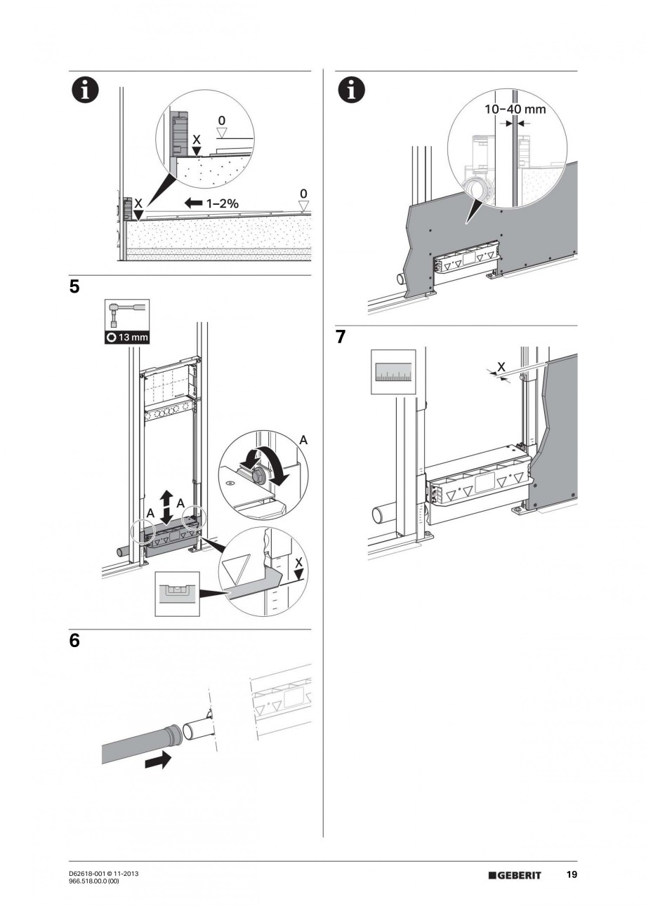 Pagina 19-Instructiuni montaj pentru rigola de scurgere in perete pentru dus GEBERIT Instructiuni montaj,...