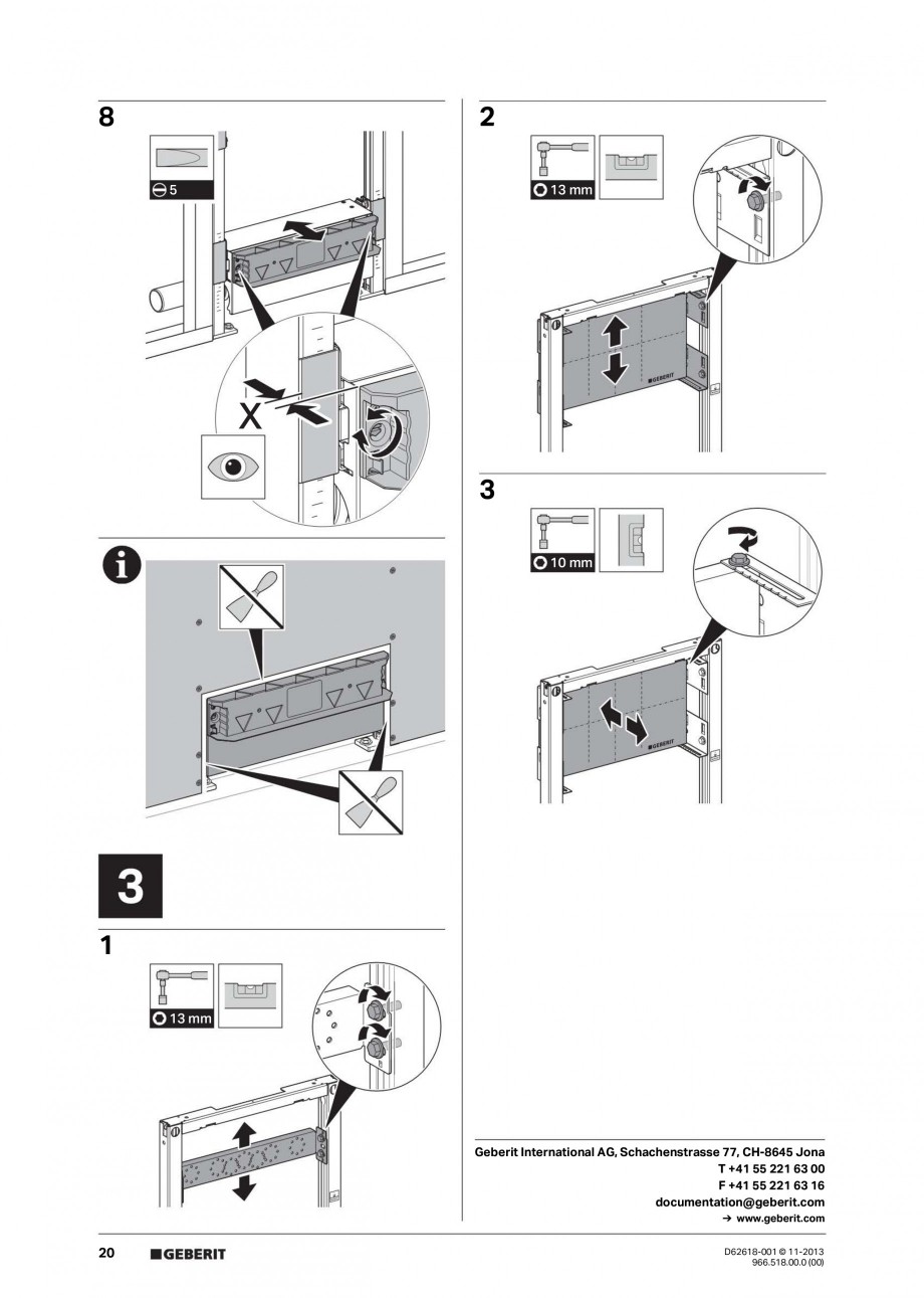 Pagina 20-Instructiuni montaj pentru rigola de scurgere in perete pentru dus GEBERIT Instructiuni montaj,...