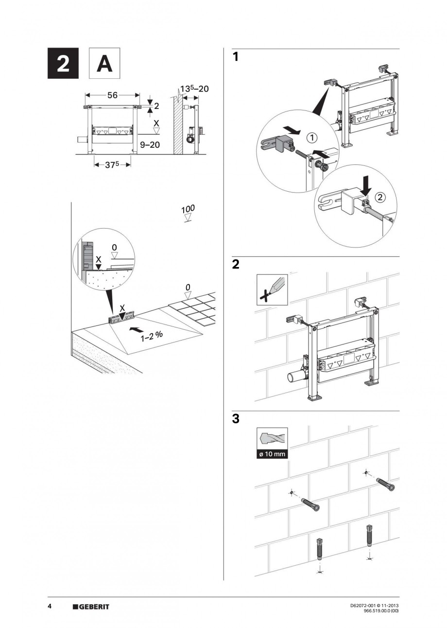 Pagina 4-Rigola de scurgere in perete pentru dus GEBERIT Instructiuni montaj, utilizare Engleza, Franceza,...