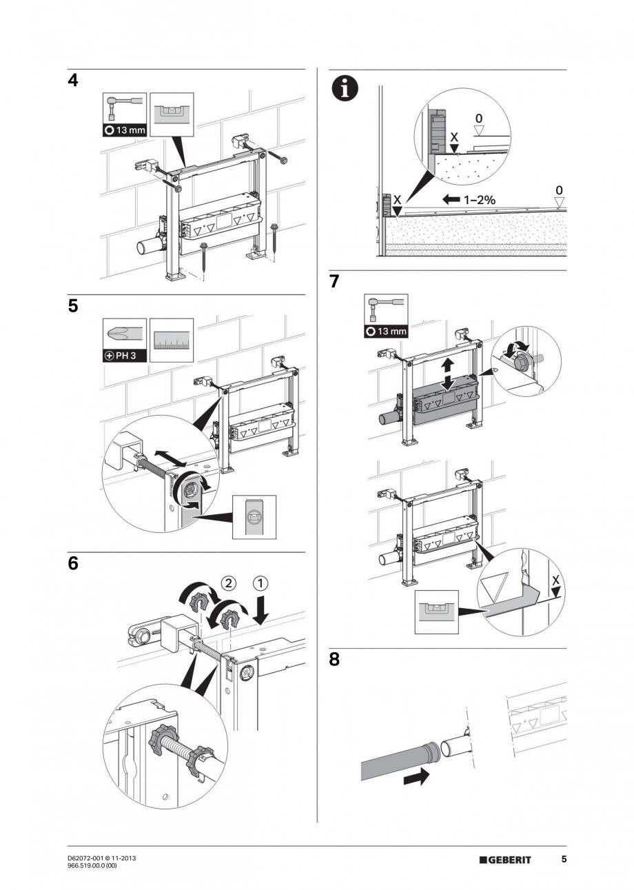 Pagina 5-Rigola de scurgere in perete pentru dus GEBERIT Instructiuni montaj, utilizare Engleza, Franceza,...