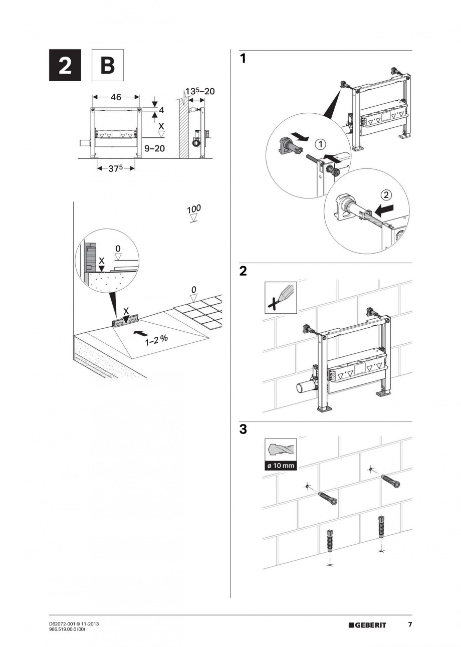 Pagina 7-Rigola de scurgere in perete pentru dus GEBERIT Instructiuni montaj, utilizare Engleza, Franceza,...
