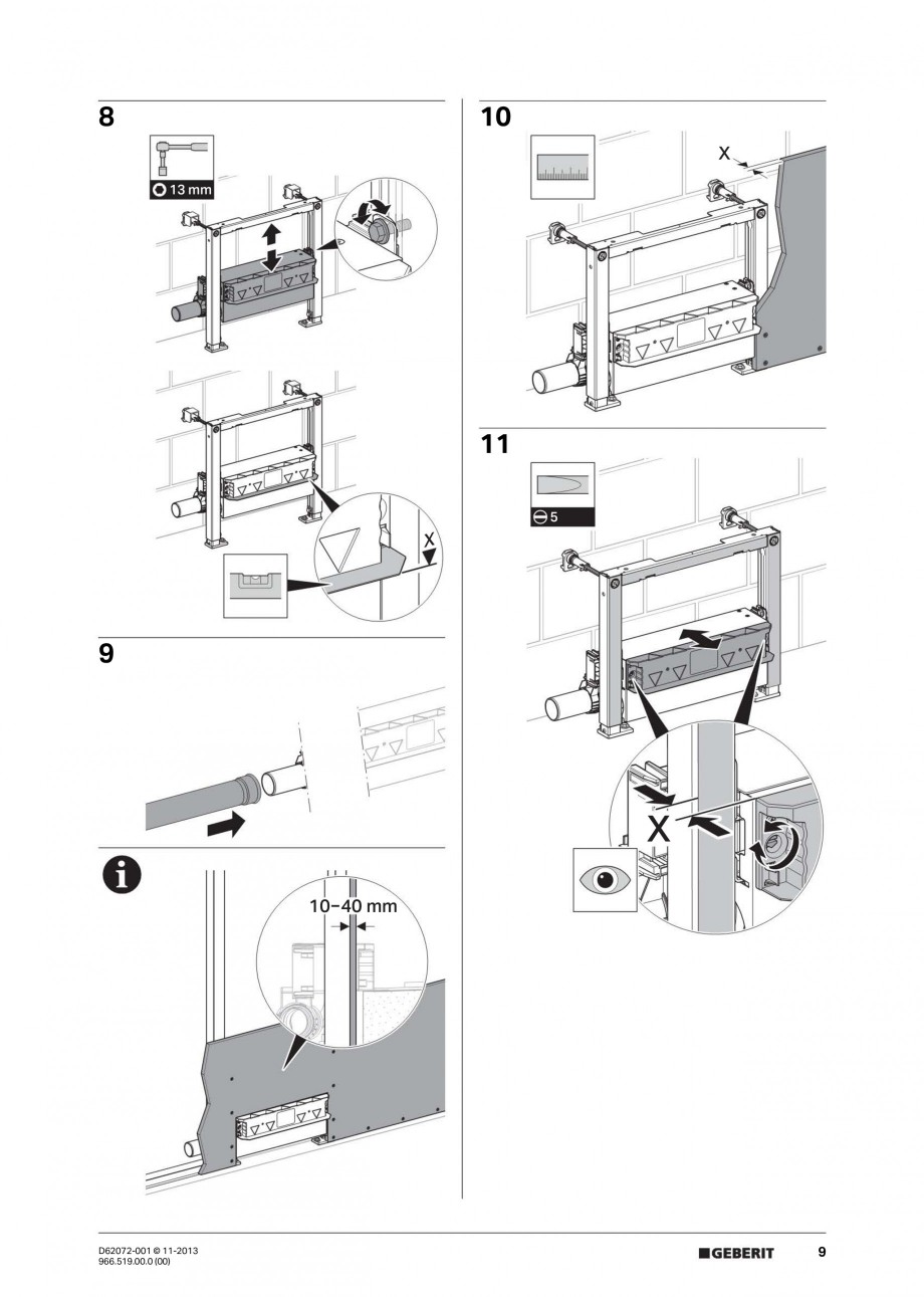 Pagina 9-Rigola de scurgere in perete pentru dus GEBERIT Instructiuni montaj, utilizare Engleza, Franceza,...