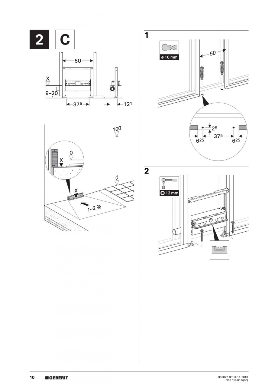 Pagina 10-Rigola de scurgere in perete pentru dus GEBERIT Instructiuni montaj, utilizare Engleza, Franceza,...