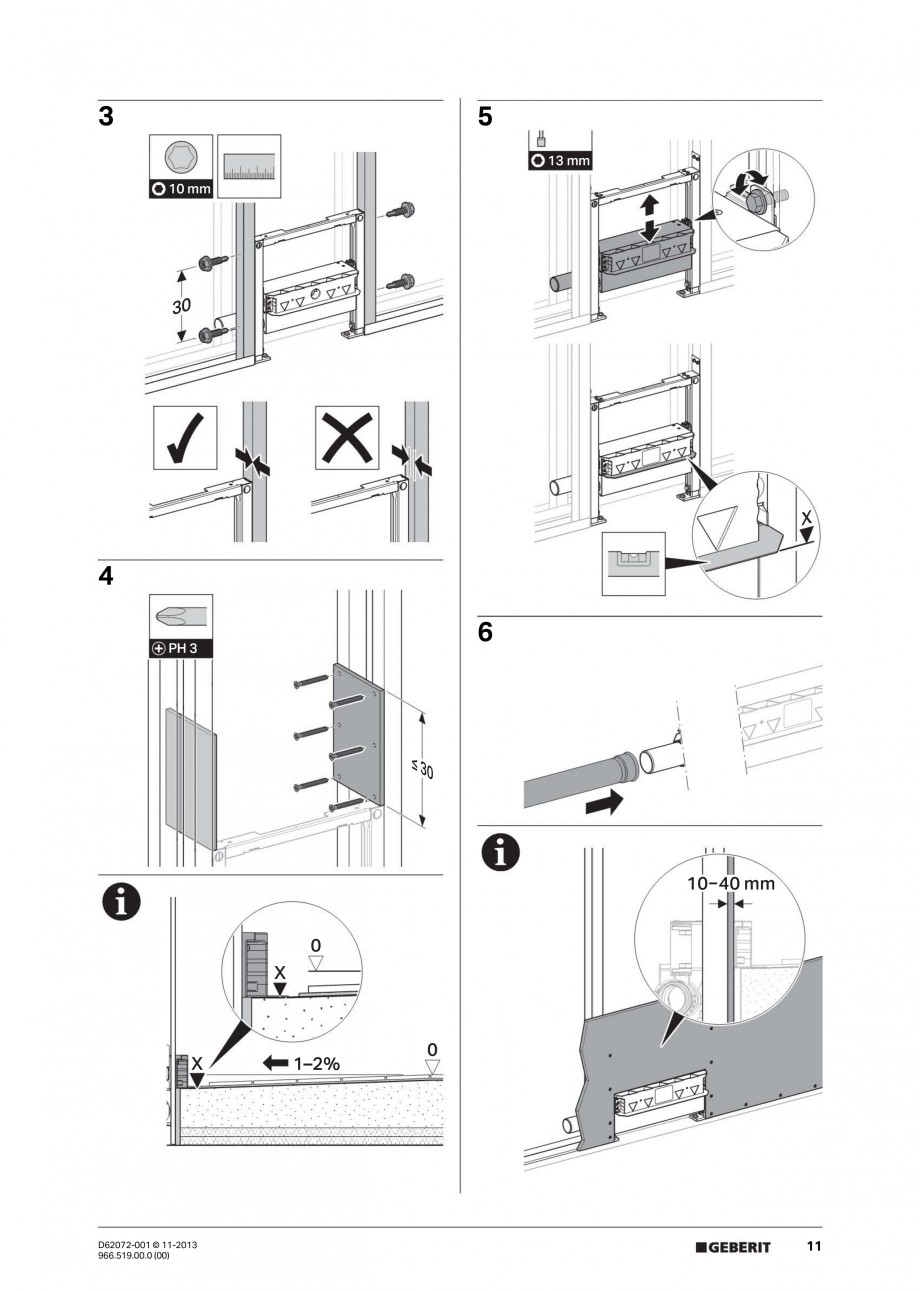 Pagina 11-Rigola de scurgere in perete pentru dus GEBERIT Instructiuni montaj, utilizare Engleza, Franceza,...