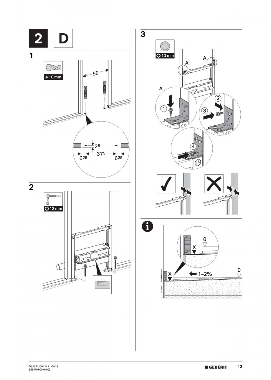 Pagina 13-Rigola de scurgere in perete pentru dus GEBERIT Instructiuni montaj, utilizare Engleza, Franceza,...