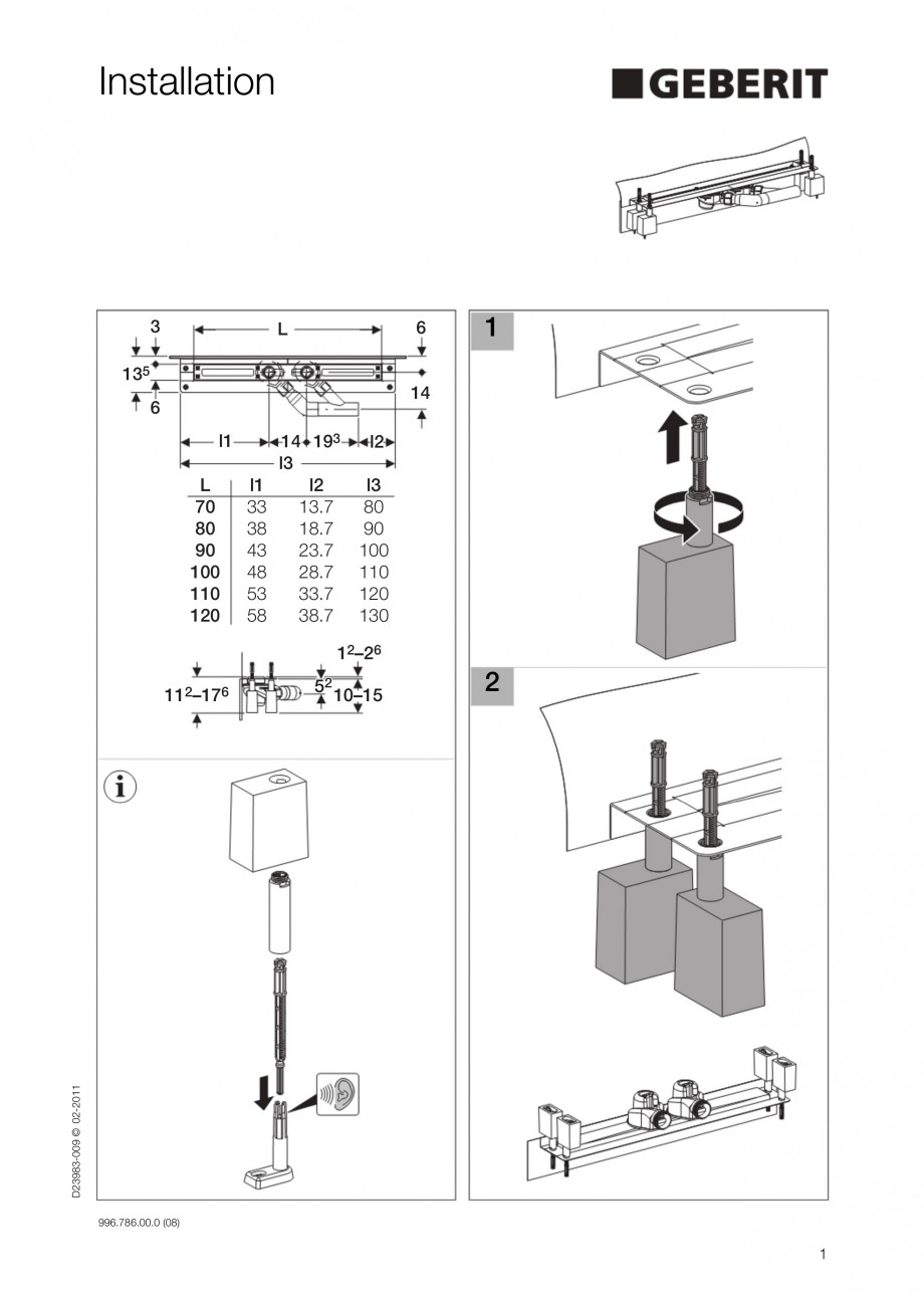 Pagina 1-Rigola liniara pentru dus - montaj la perete GEBERIT Scurgere in pardoseala Instructiuni montaj,...