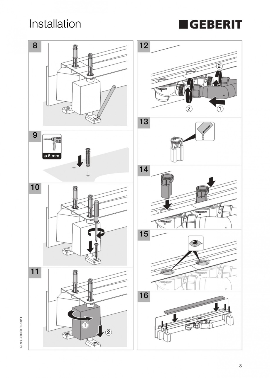 Pagina 3-Rigola liniara pentru dus - montaj la perete GEBERIT Scurgere in pardoseala Instructiuni montaj,...