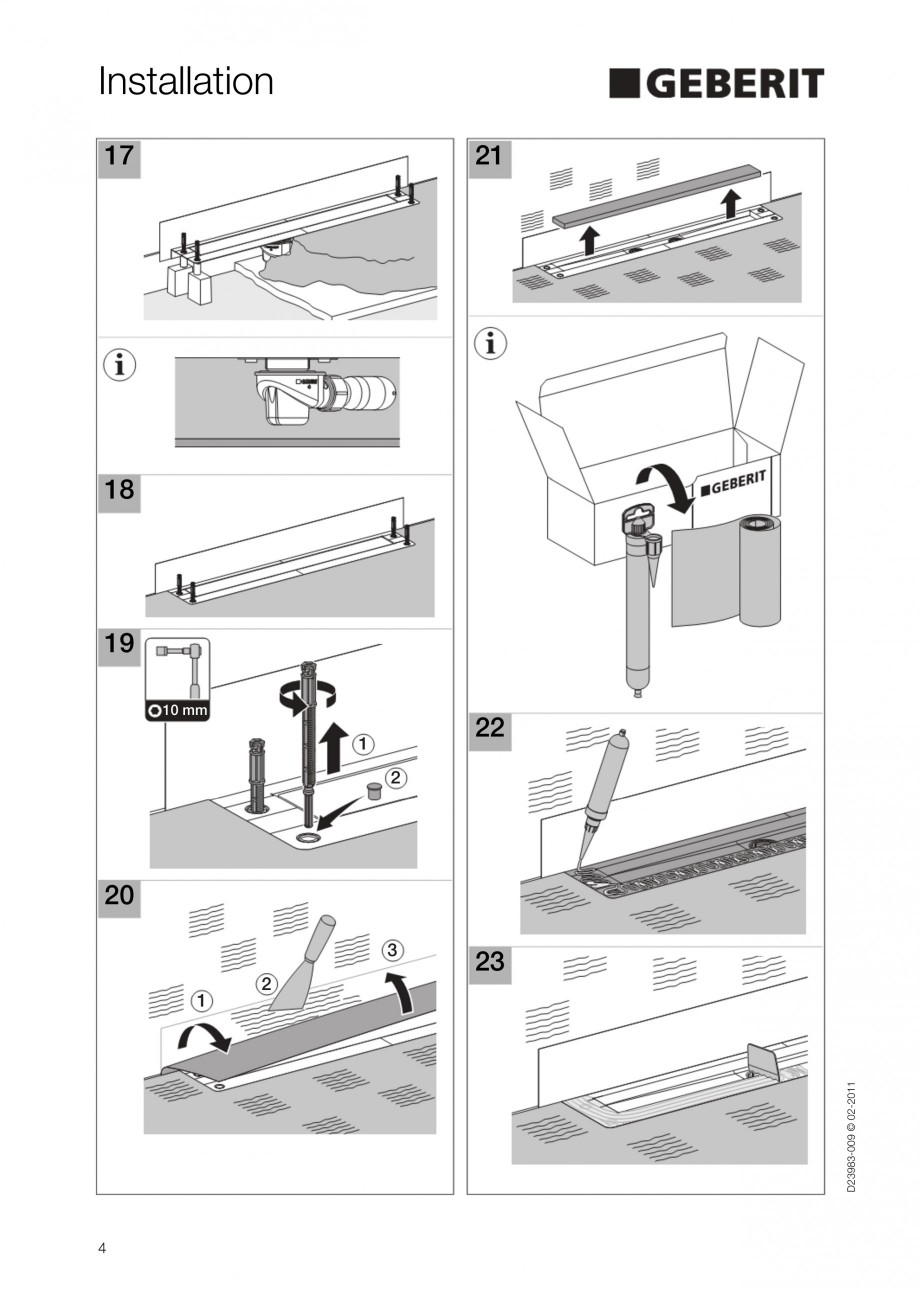 Pagina 4-Rigola liniara pentru dus - montaj la perete GEBERIT Scurgere in pardoseala Instructiuni montaj,...