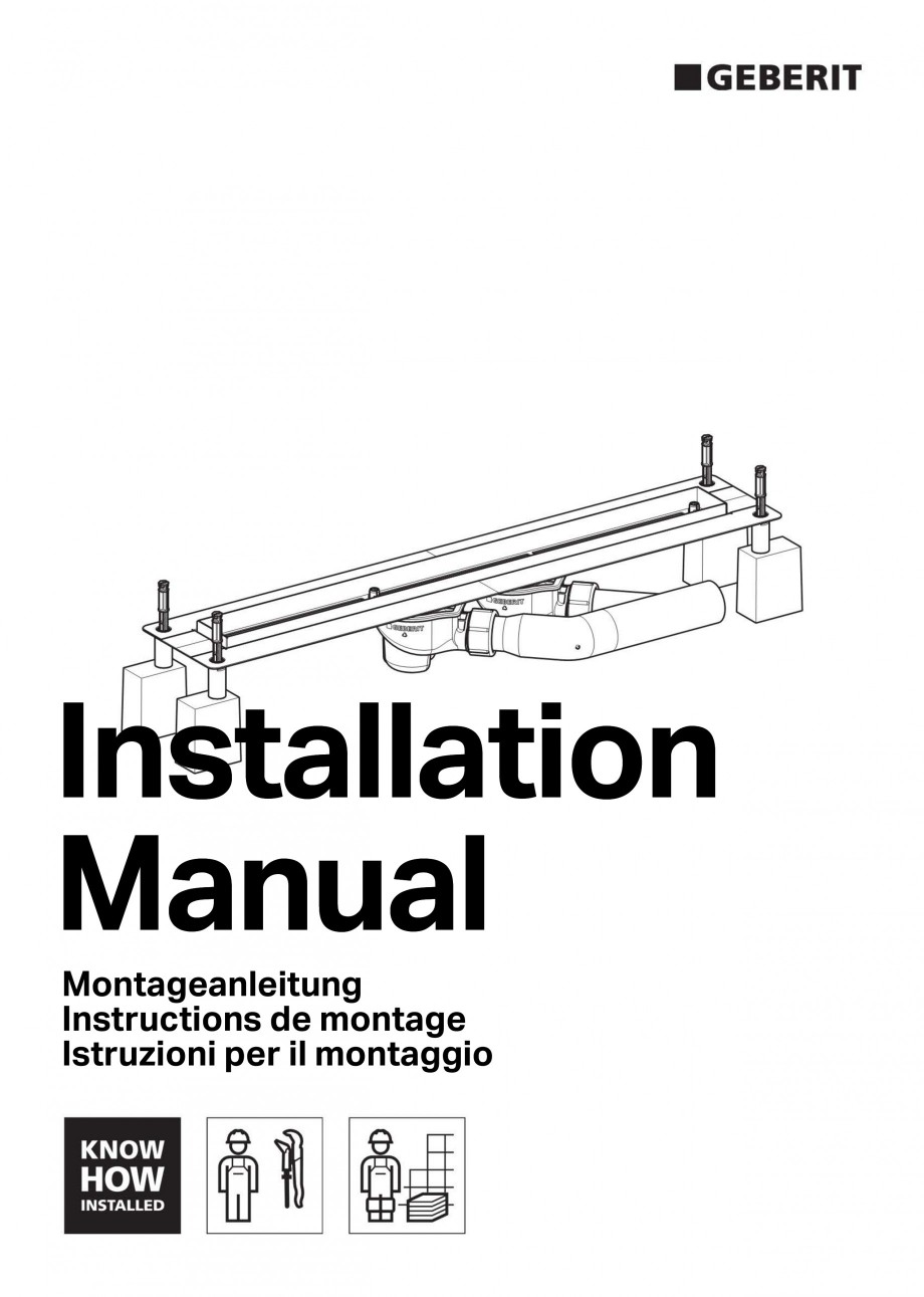 Pagina 1-Rigola liniara pentru dus - montaj pe mijloc GEBERIT Scurgere in pardoseala Instructiuni montaj,...
