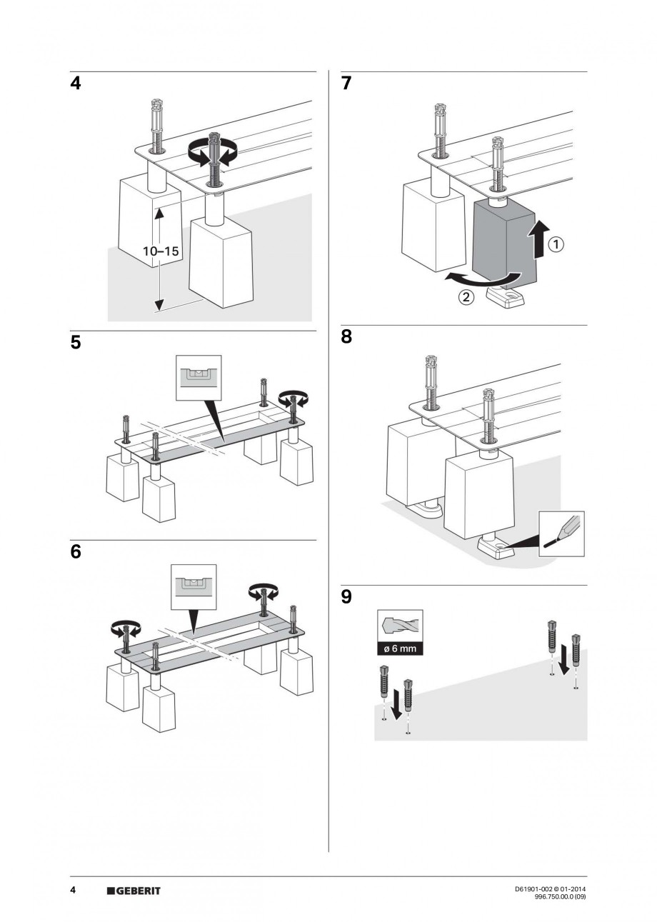 Pagina 4-Rigola liniara pentru dus - montaj pe mijloc GEBERIT Scurgere in pardoseala Instructiuni montaj,...