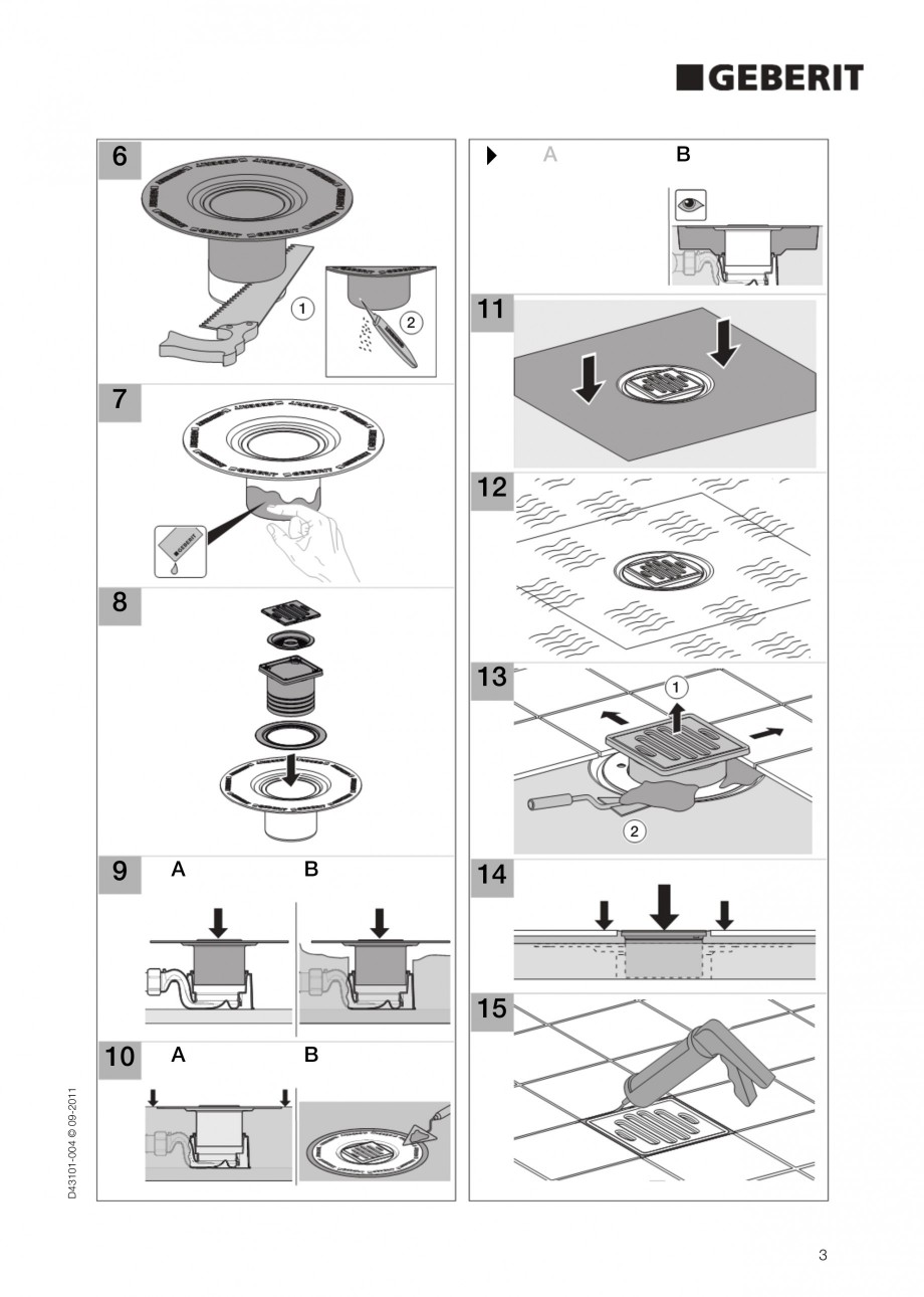 Pagina 3-Sifon de pardoseala pentru dus GEBERIT Instructiuni montaj, utilizare Engleza 