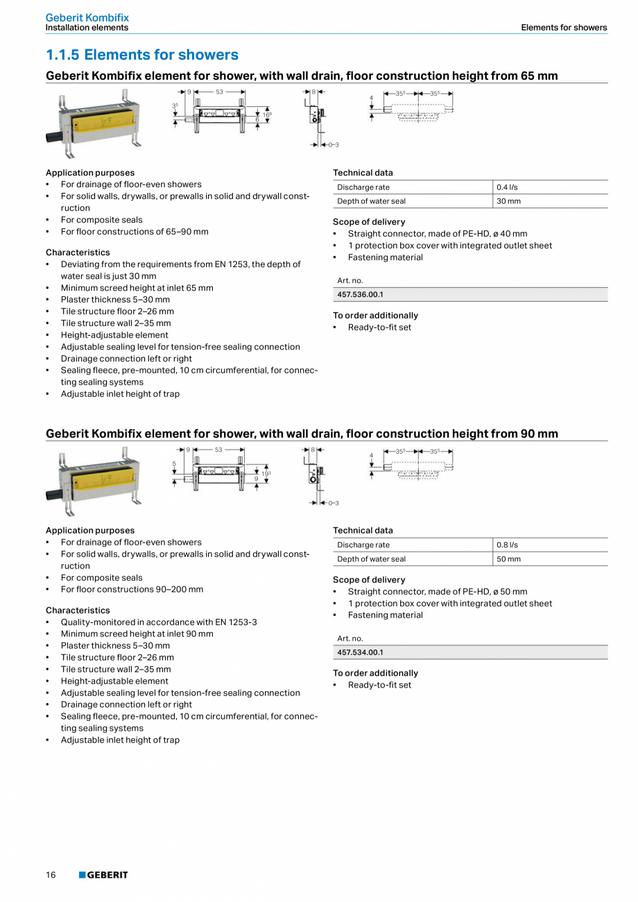Pagina 16-Sisteme sanitare Geberit 2015-2016 GEBERIT Scurgere in pardoseala Catalog, brosura Engleza tuation, ...