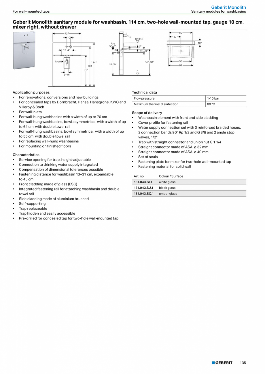 Pagina 135 - Sisteme sanitare Geberit 2015-2016 GEBERIT Scurgere in perete, Scurgere in pardoseala, ...
