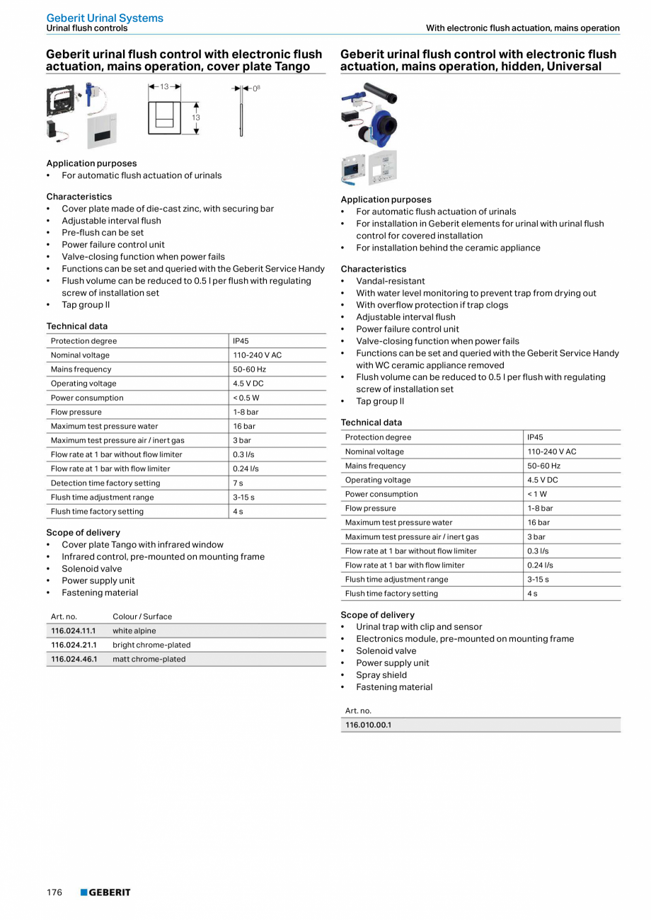 Pagina 176-Sisteme sanitare Geberit 2015-2016 GEBERIT Scurgere in pardoseala Catalog, brosura Engleza voltage...