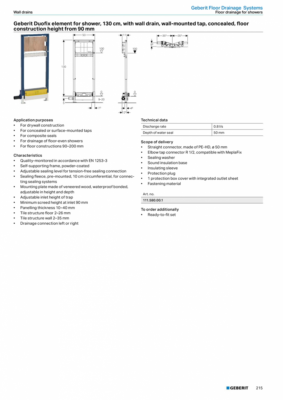 Pagina 215-Sisteme sanitare Geberit 2015-2016 GEBERIT Scurgere in pardoseala Catalog, brosura Engleza . . . . ....