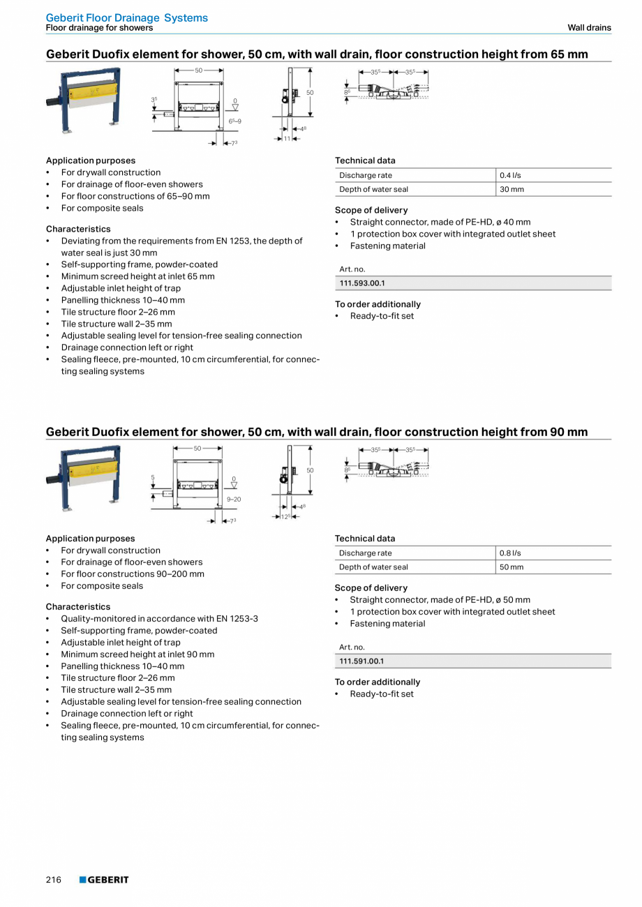 Pagina 216-Sisteme sanitare Geberit 2015-2016 GEBERIT Scurgere in pardoseala Catalog, brosura Engleza Sanitary ...