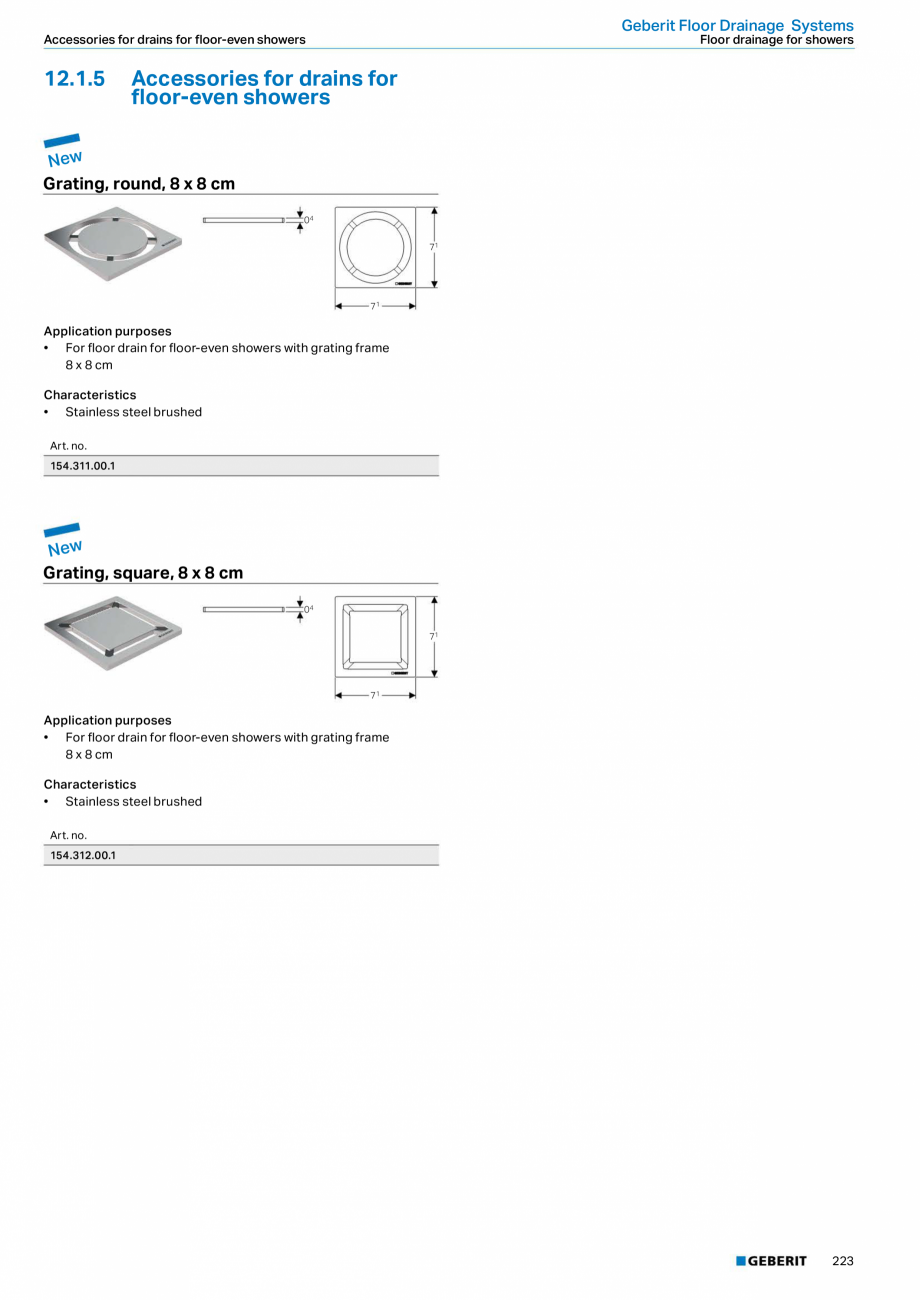 Pagina 223-Sisteme sanitare Geberit 2015-2016 GEBERIT Scurgere in pardoseala Catalog, brosura Engleza th...
