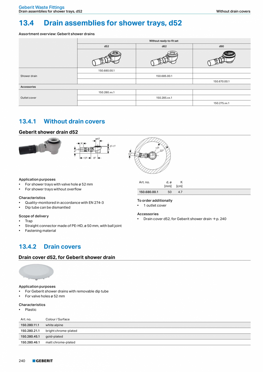 Pagina 240-Sisteme sanitare Geberit 2015-2016 GEBERIT Scurgere in pardoseala Catalog, brosura Engleza , for...