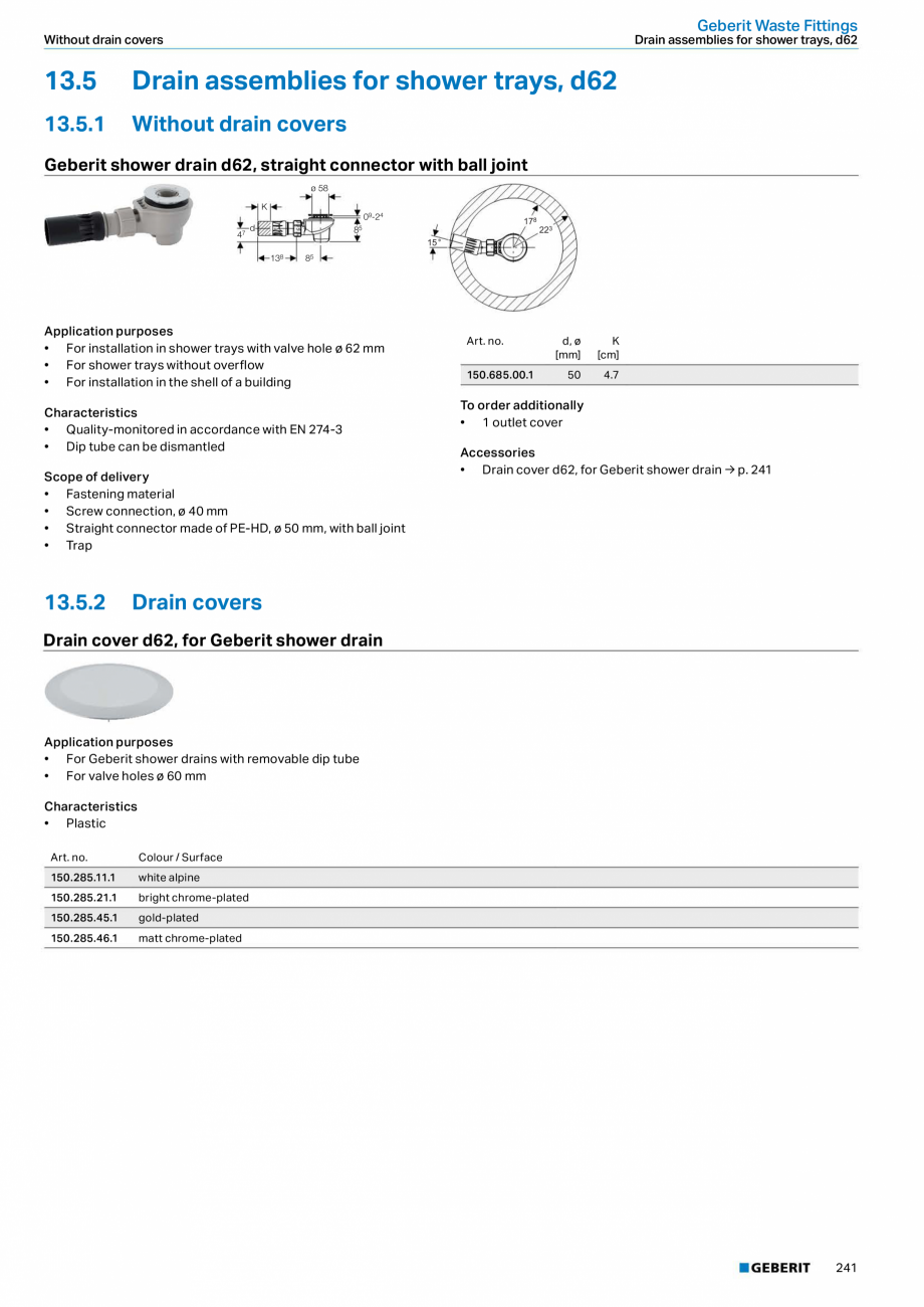 Pagina 241-Sisteme sanitare Geberit 2015-2016 GEBERIT Scurgere in pardoseala Catalog, brosura Engleza front of ...