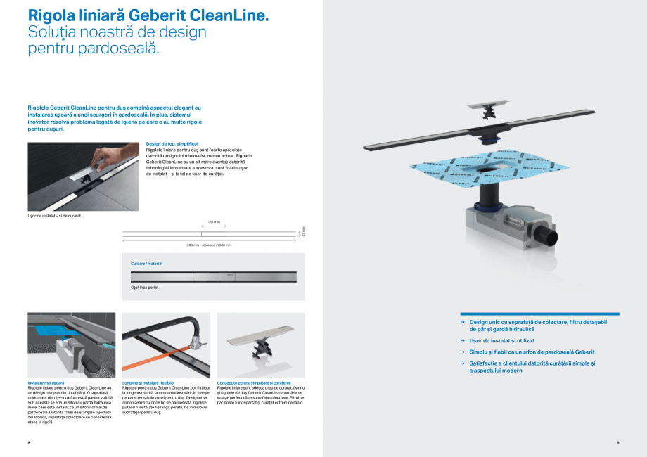 Pagina 5-Solutii Geberit pentru dusurile fara cadita GEBERIT CleanLine Catalog, brosura Romana ite montajului...