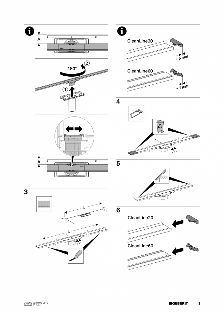 Pagina 3-Instructiuni montaj capac pentru rigole liniare pentru dusuri fara cadita  GEBERIT CleanLine...