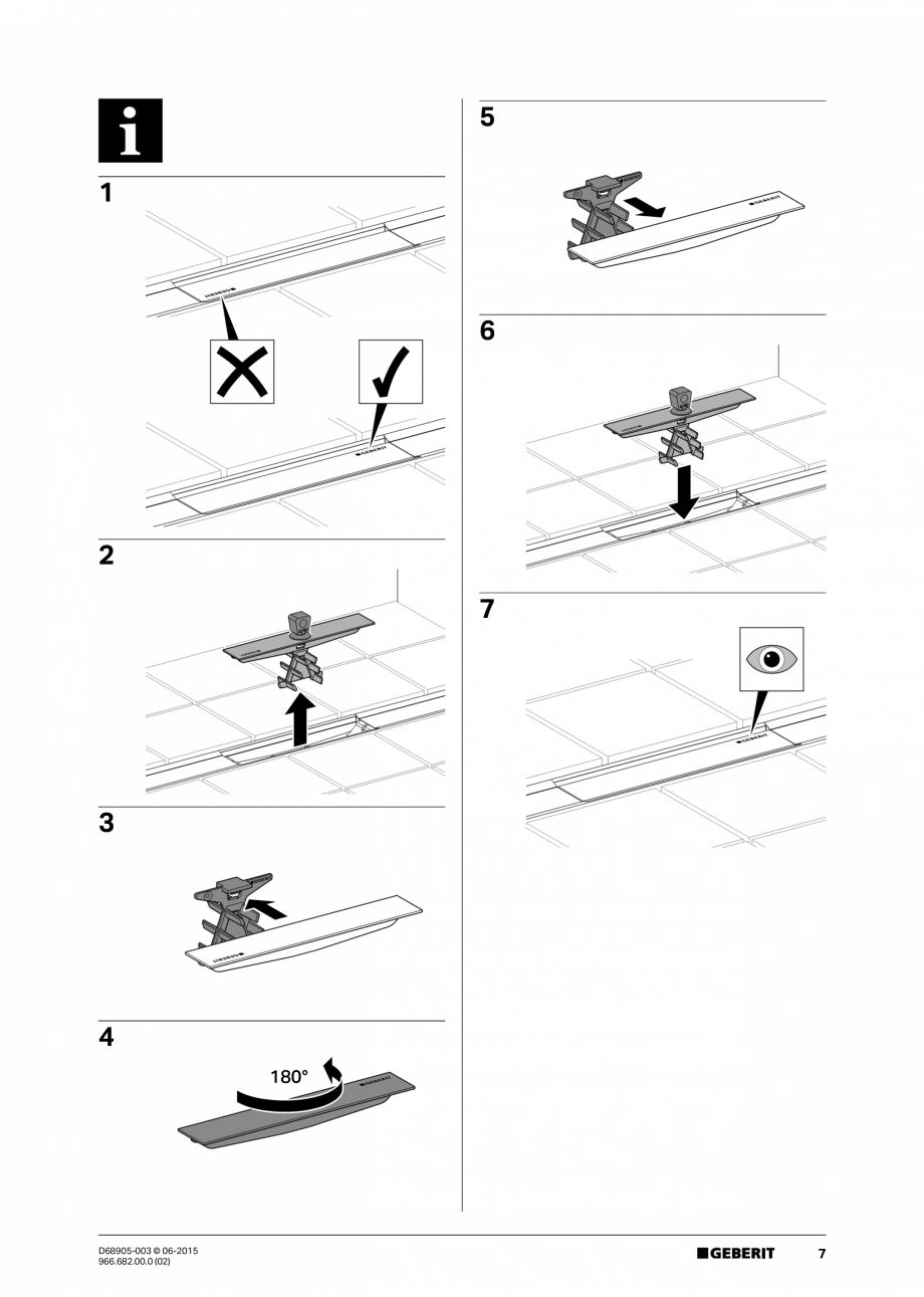 Pagina 7-Instructiuni montaj capac pentru rigole liniare pentru dusuri fara cadita  GEBERIT CleanLine...