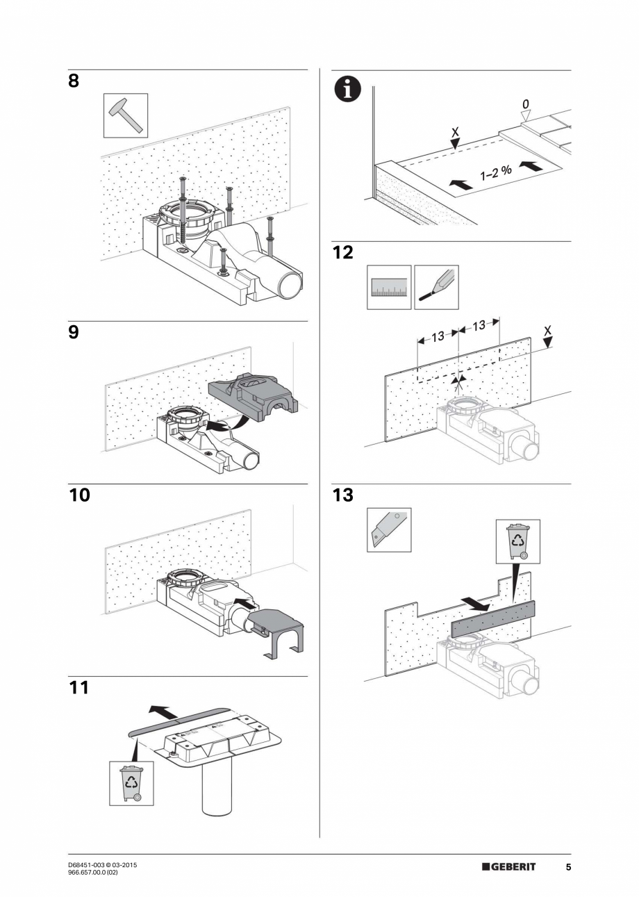 Pagina 5-Rigole liniare pentru dusuri fara cadita - instalare capac GEBERIT CleanLine Instructiuni montaj,...