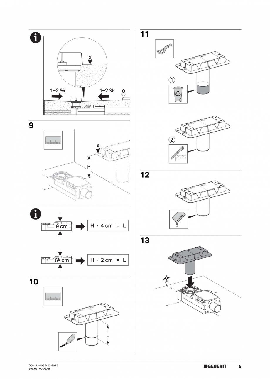 Pagina 9-Rigole liniare pentru dusuri fara cadita - instalare capac GEBERIT CleanLine Instructiuni montaj,...