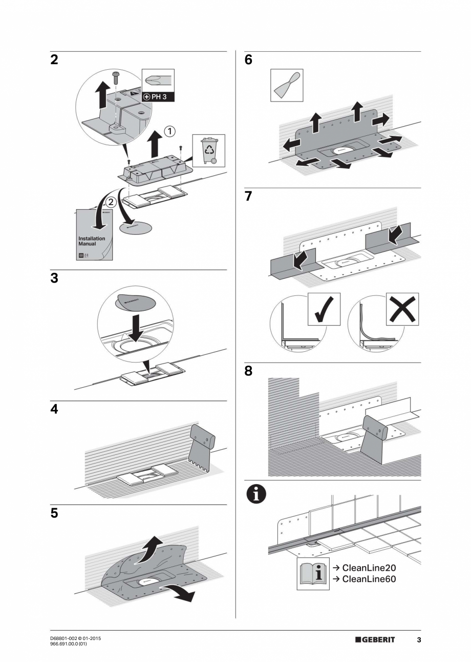 Pagina 3-Rigole liniare pentru dusuri fara cadita - instalare capac pentru Clean Line 20, Clean Line 60...