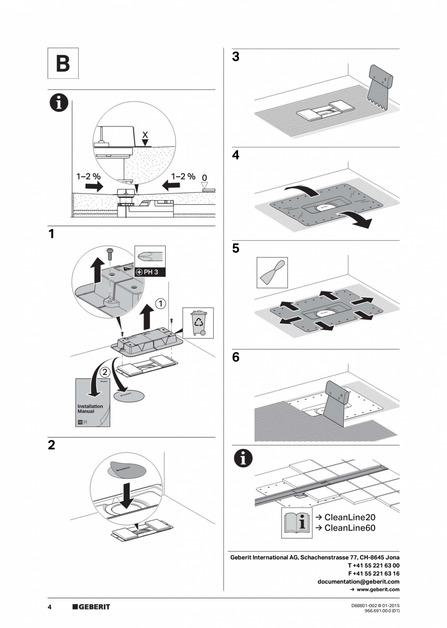 Pagina 4-Rigole liniare pentru dusuri fara cadita - instalare capac pentru Clean Line 20, Clean Line 60...