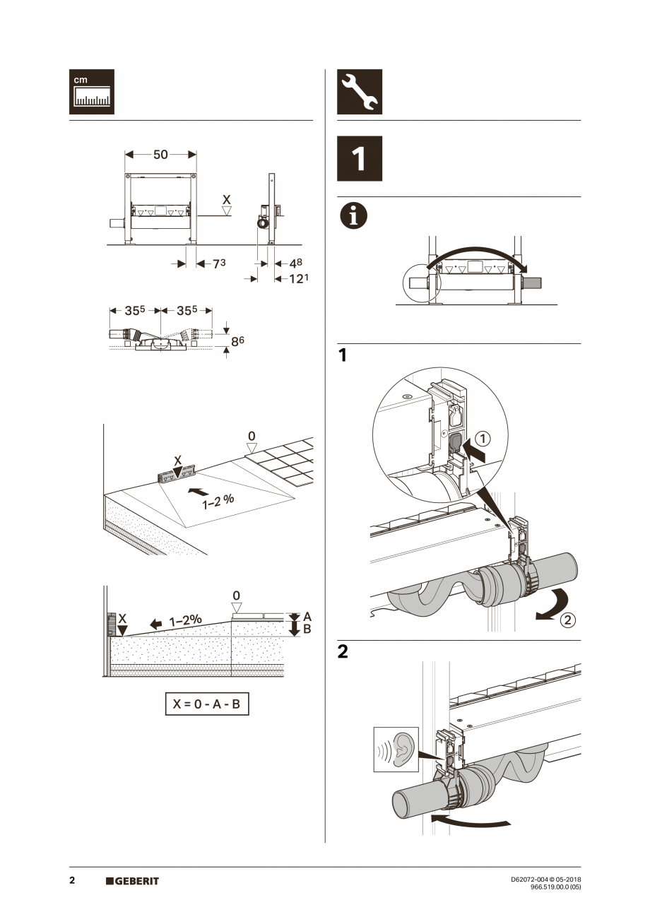 Pagina 2 - Manual de instalare pentru element de instalare Geberit Duofix pentru dus, 50 cm GEBERIT ...