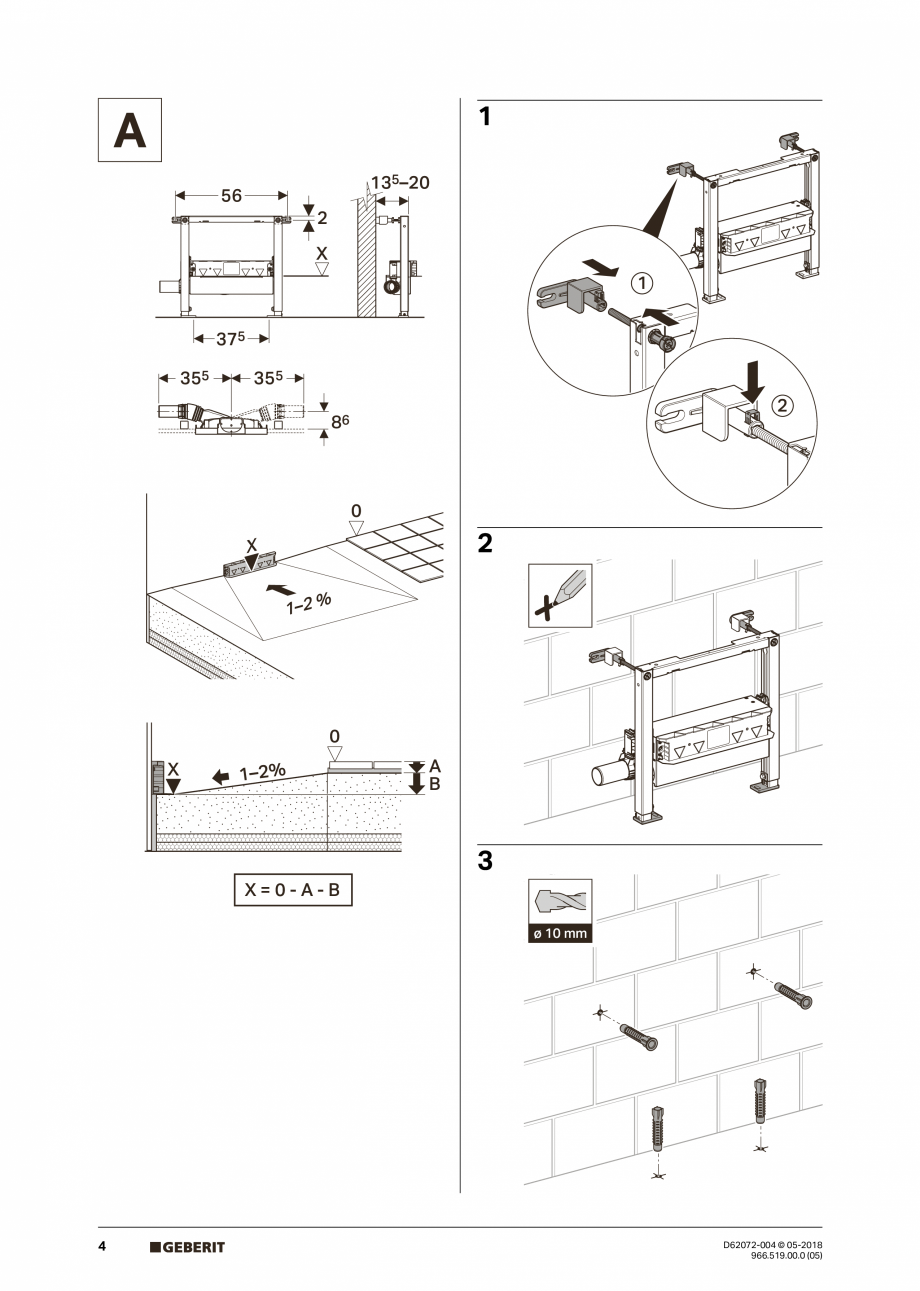 Pagina 4 - Manual de instalare pentru element de instalare Geberit Duofix pentru dus, 50 cm GEBERIT ...