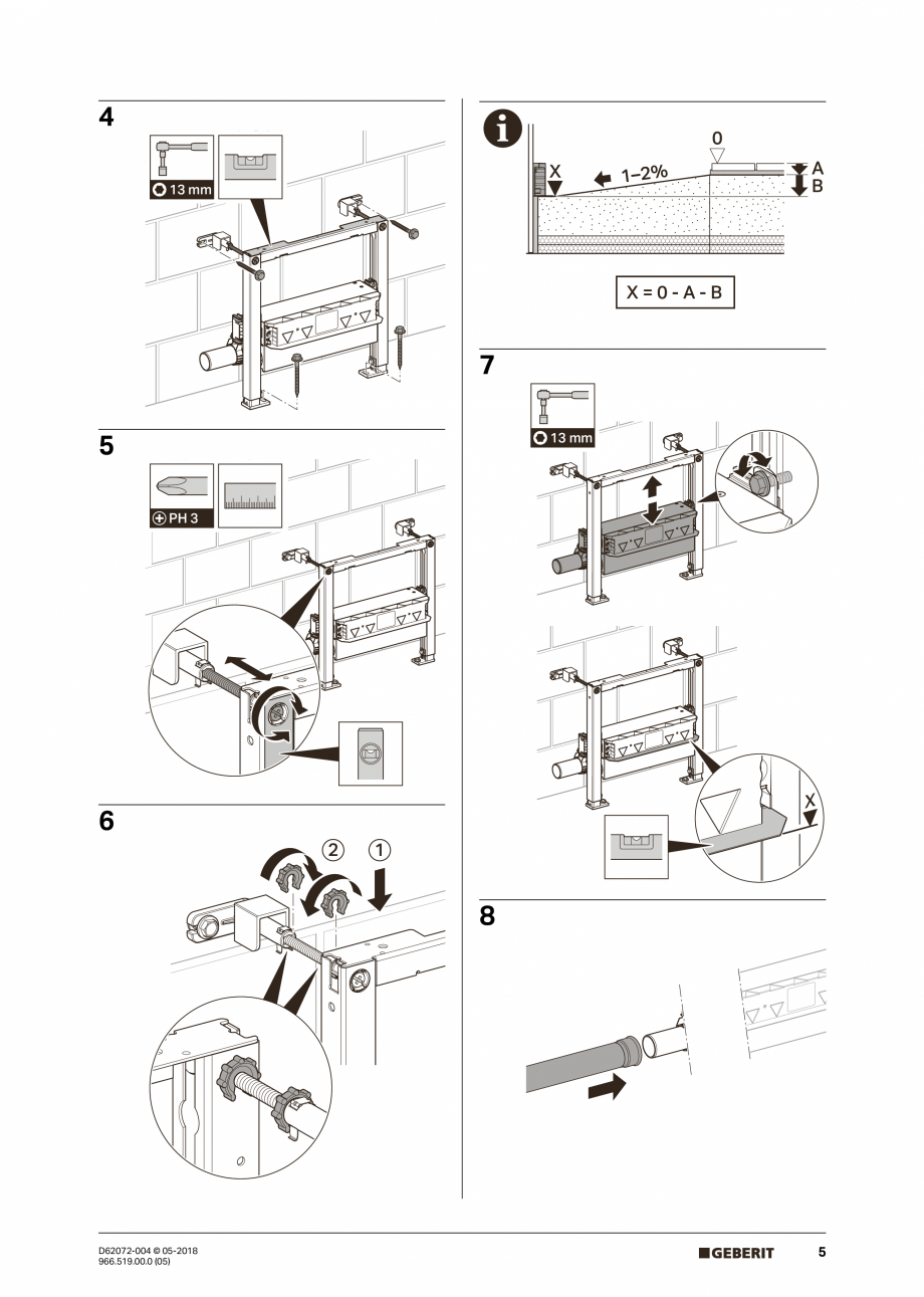 Pagina 5-Manual de instalare pentru element de instalare Geberit Duofix pentru dus, 50 cm GEBERIT Scurgere in...