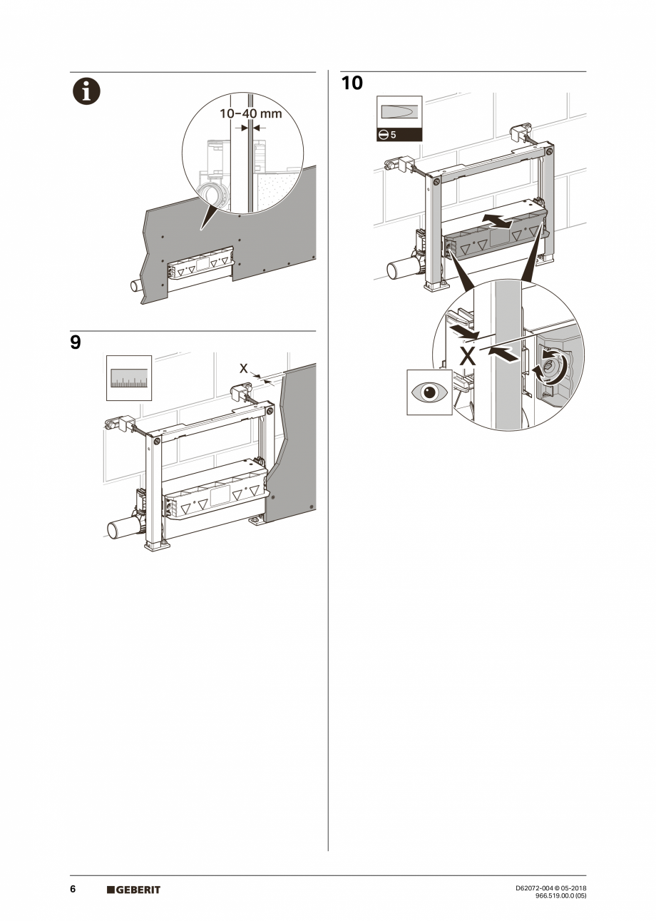 Pagina 6-Manual de instalare pentru element de instalare Geberit Duofix pentru dus, 50 cm GEBERIT Scurgere in...