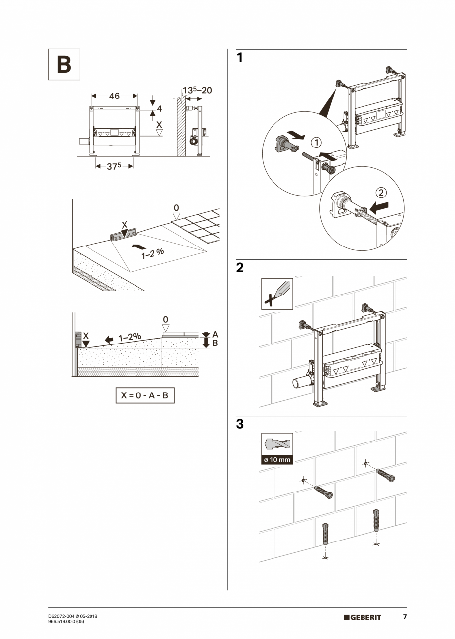 Pagina 7 - Manual de instalare pentru element de instalare Geberit Duofix pentru dus, 50 cm GEBERIT ...
