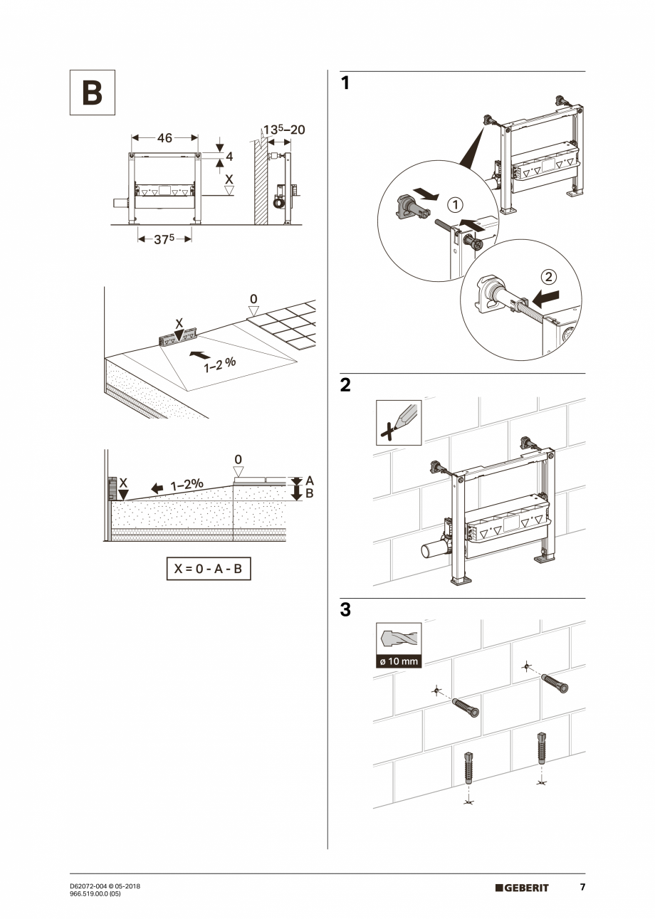 Pagina 7-Manual de instalare pentru element de instalare Geberit Duofix pentru dus, 50 cm GEBERIT Scurgere in...