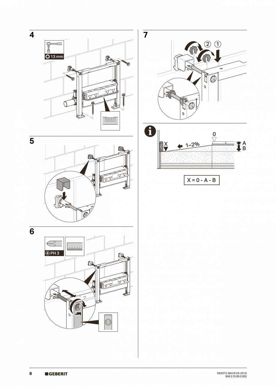 Pagina 8-Manual de instalare pentru element de instalare Geberit Duofix pentru dus, 50 cm GEBERIT Scurgere in...
