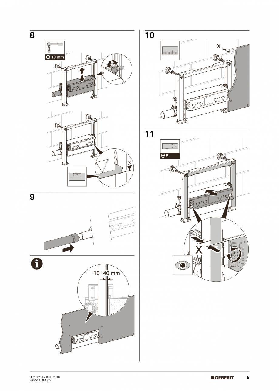 Pagina 9-Manual de instalare pentru element de instalare Geberit Duofix pentru dus, 50 cm GEBERIT Scurgere in...