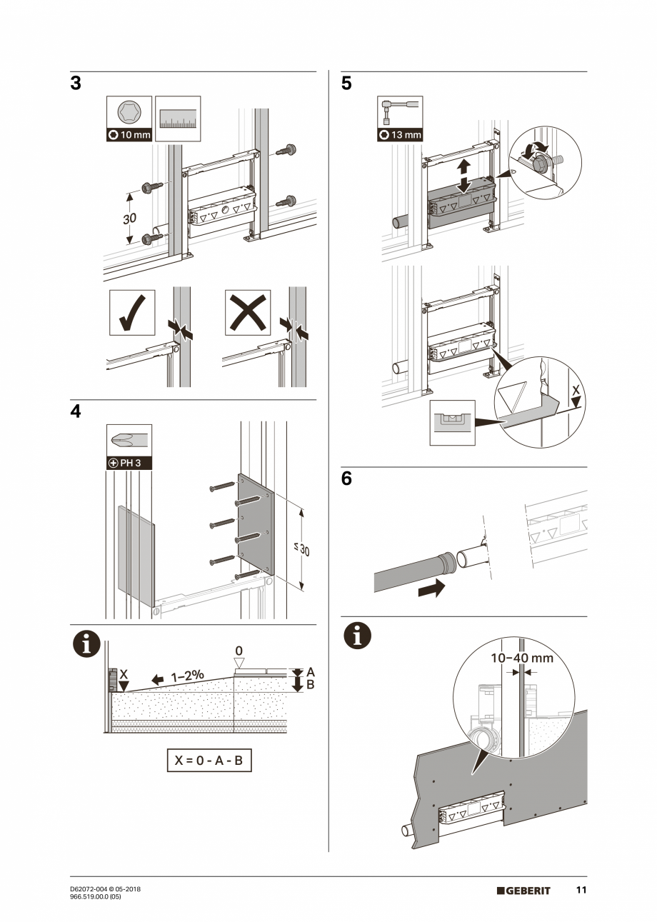 Pagina 11 - Manual de instalare pentru element de instalare Geberit Duofix pentru dus, 50 cm GEBERIT...