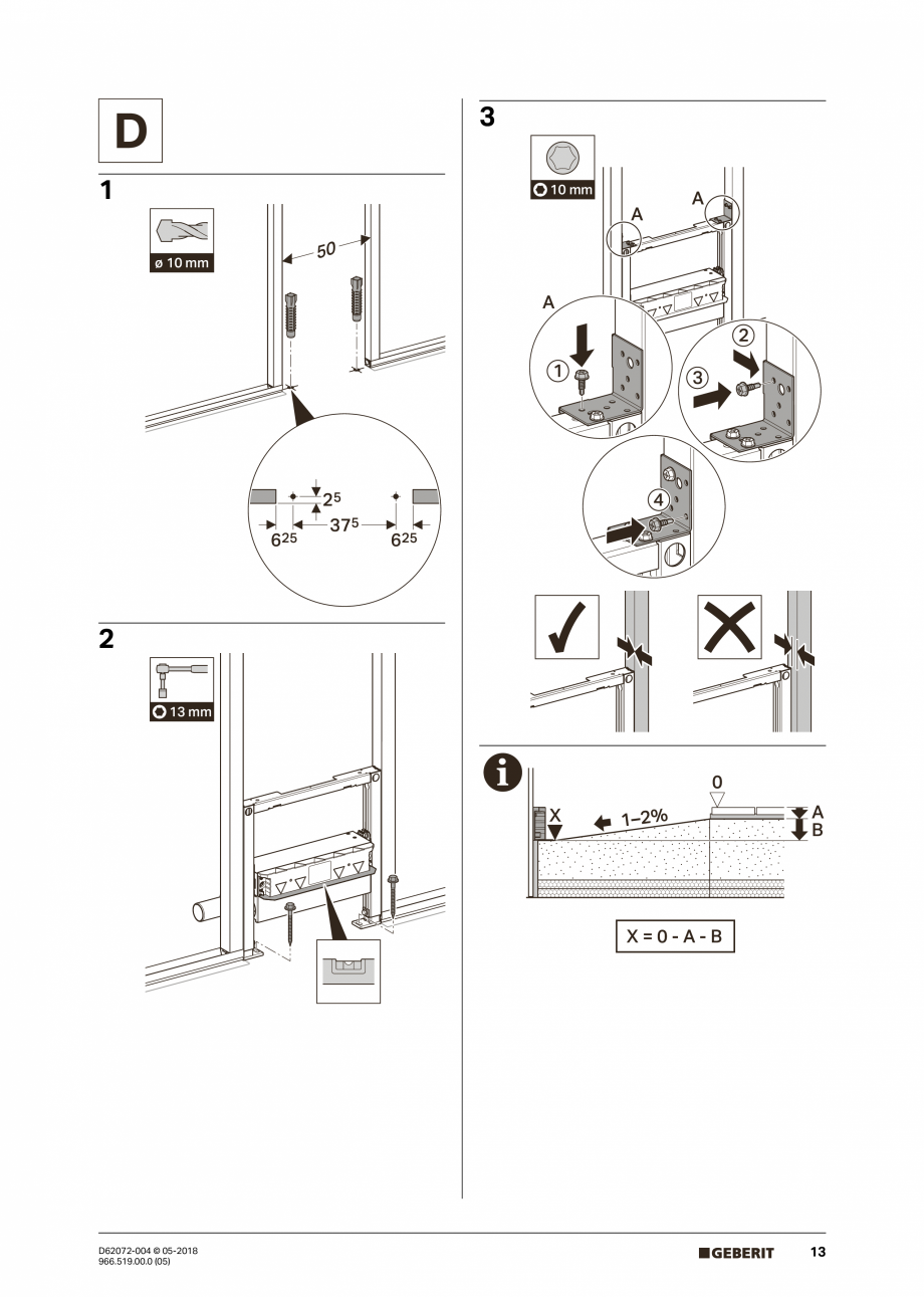 Pagina 13 - Manual de instalare pentru element de instalare Geberit Duofix pentru dus, 50 cm GEBERIT...