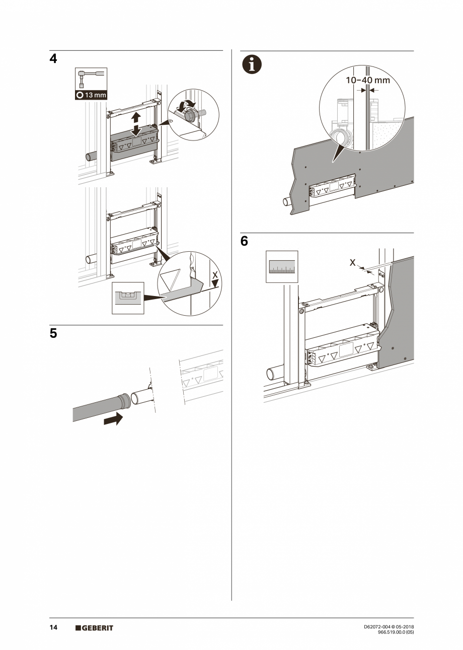 Pagina 14-Manual de instalare pentru element de instalare Geberit Duofix pentru dus, 50 cm GEBERIT Scurgere in...