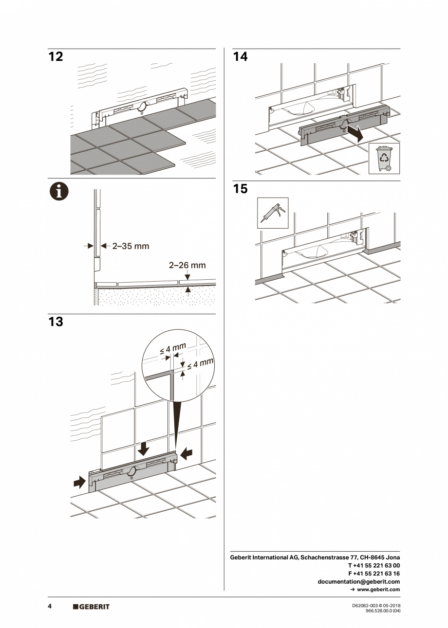 Pagina 4-Instructiuni de instalare pentru element de instalare Geberit Duofix pentru dus, 50 cm GEBERIT...