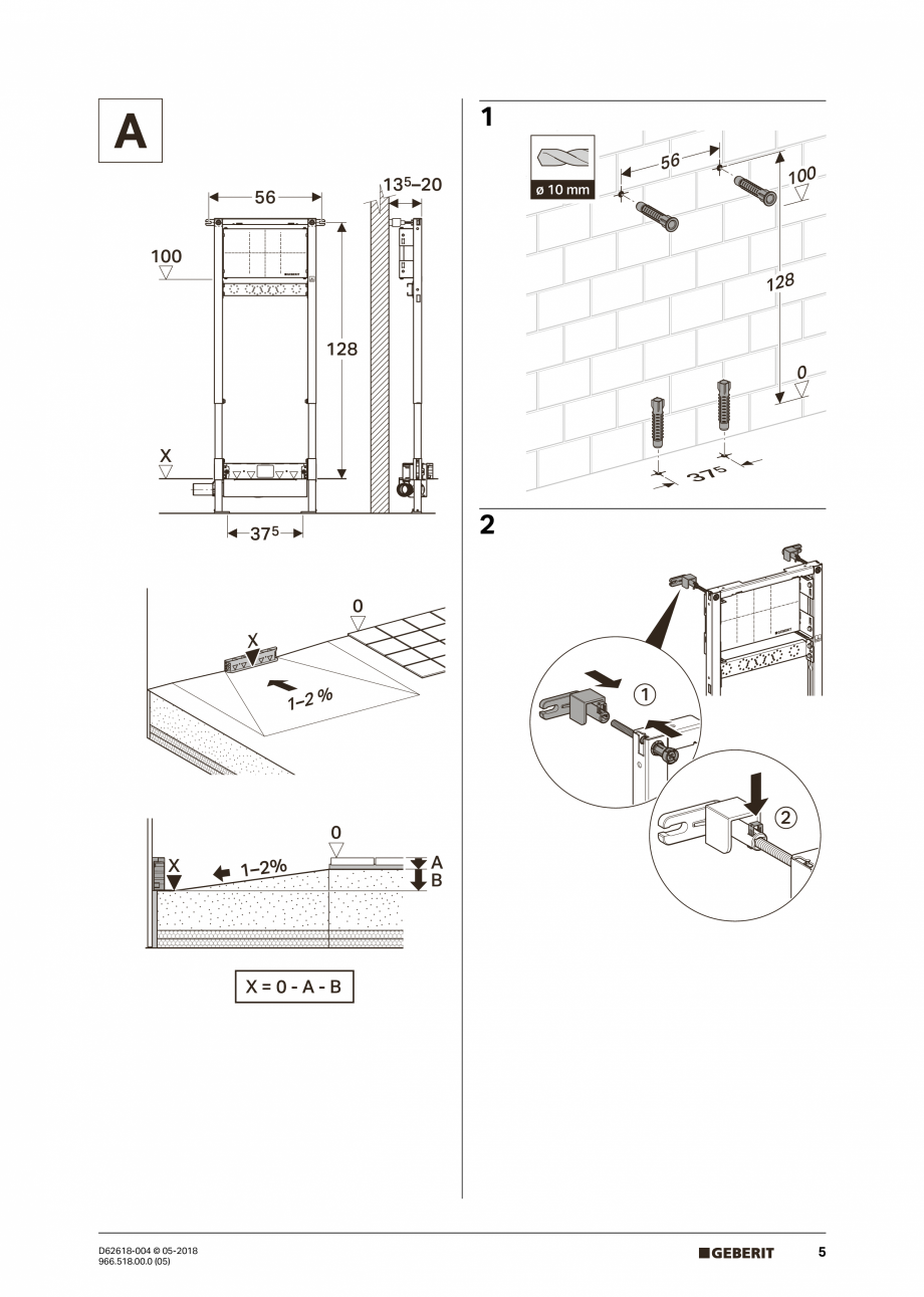 Pagina 5-Manual de instalare - pentru element de instalare Geberit Duofix pentru dus, 130 cm GEBERIT Scurgere...