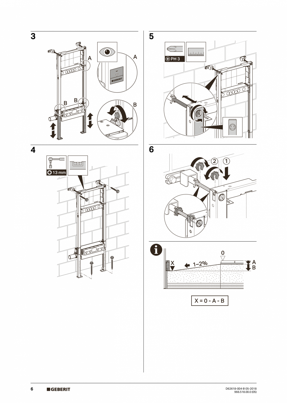 Pagina 6-Manual de instalare - pentru element de instalare Geberit Duofix pentru dus, 130 cm GEBERIT Scurgere...