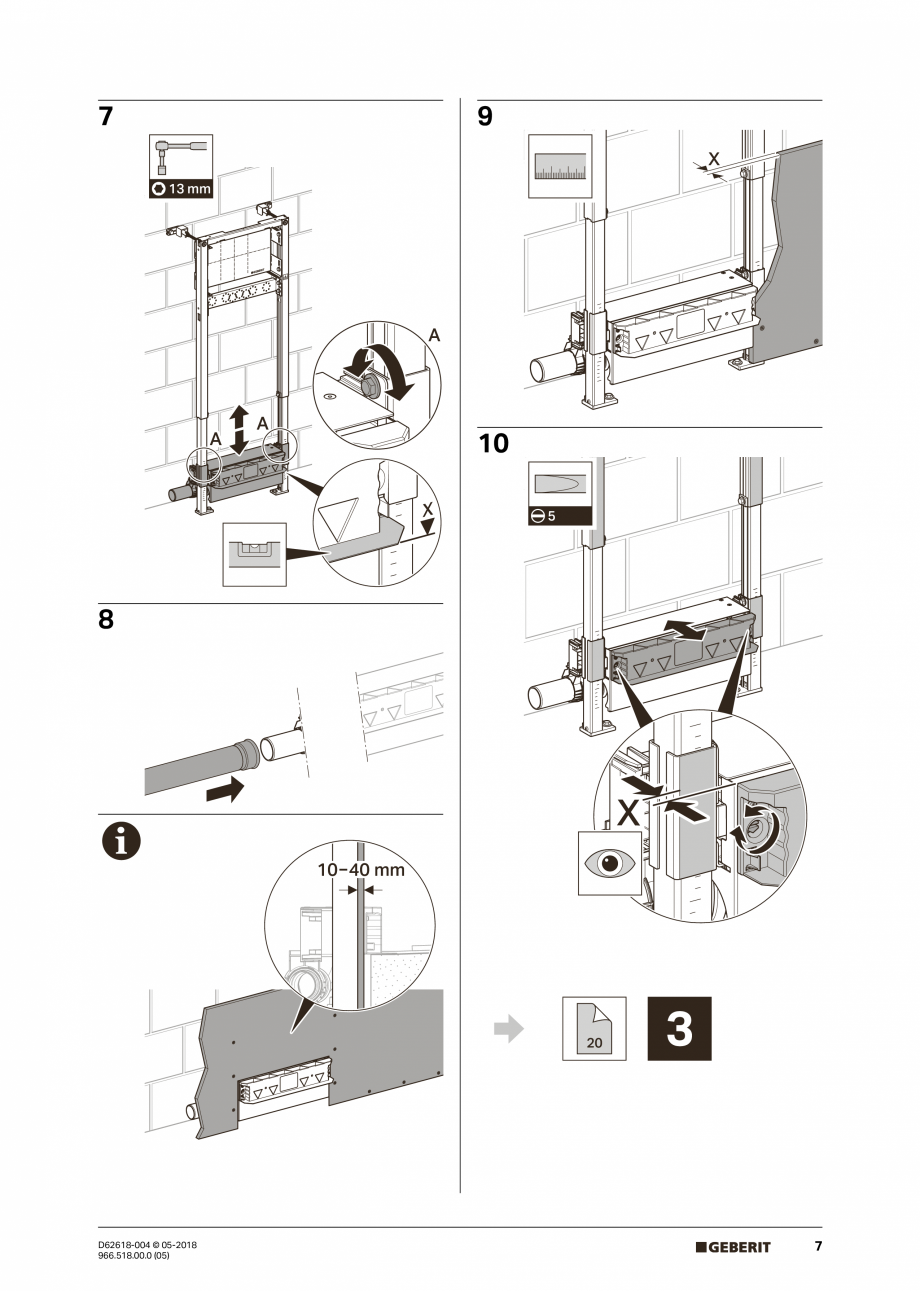 Pagina 7-Manual de instalare - pentru element de instalare Geberit Duofix pentru dus, 130 cm GEBERIT Scurgere...